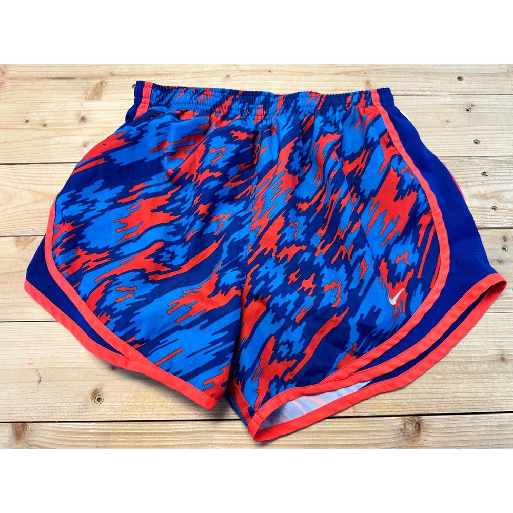 Nike Dri-FIT Tempo Running Shorts Blue Red Abstract Camo Print Small‎